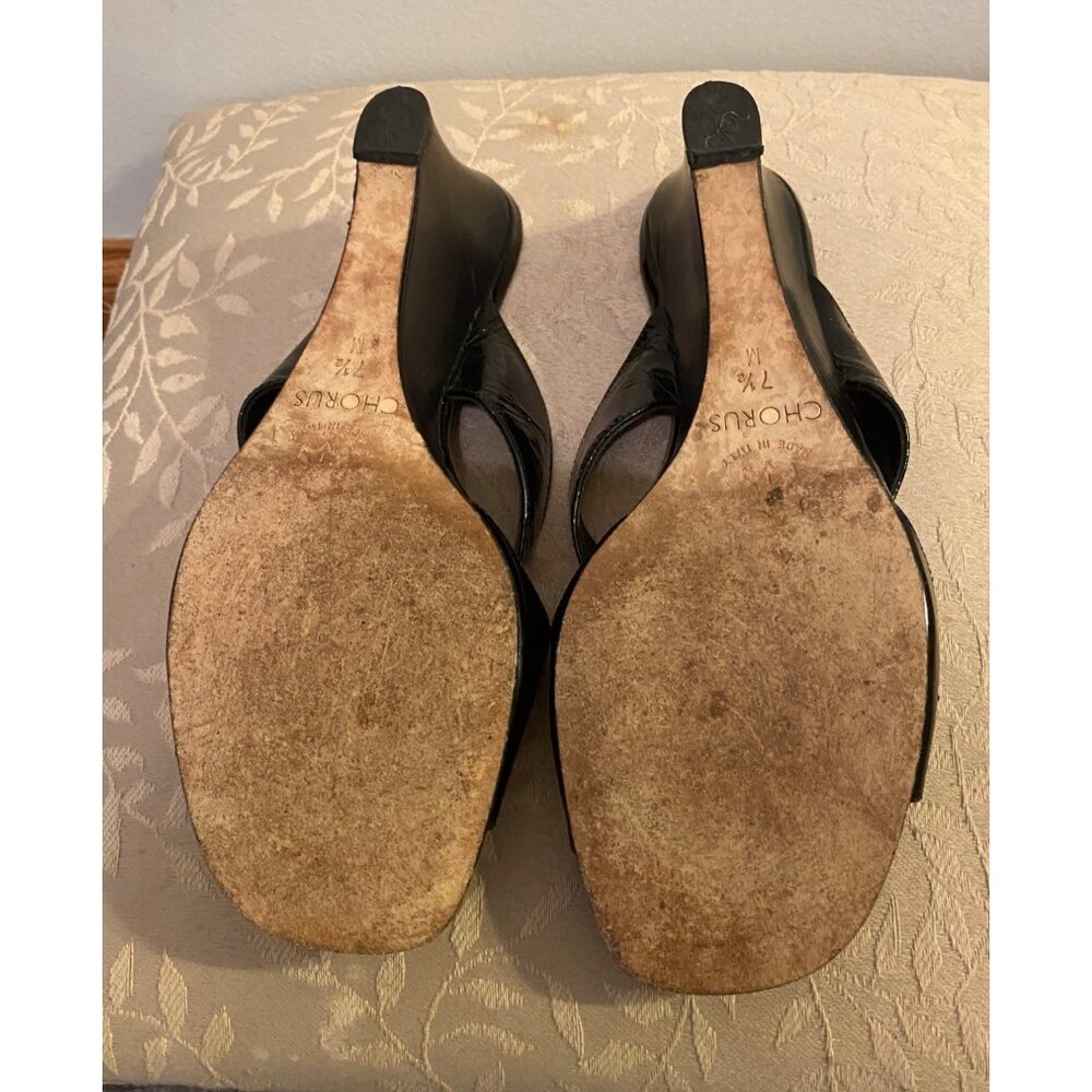 Brighton Chorus Black Patent Leather Wedge Sandal 2.5" Heel made in Italy 7.5 - Picture 7 of 7